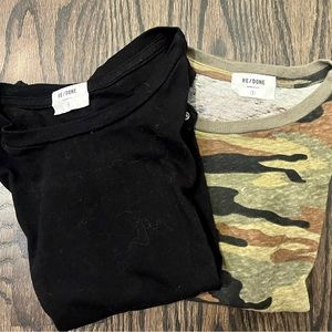 2 RE/DONE Camo + Black Slim Tee Thong Bodysuits - S XS